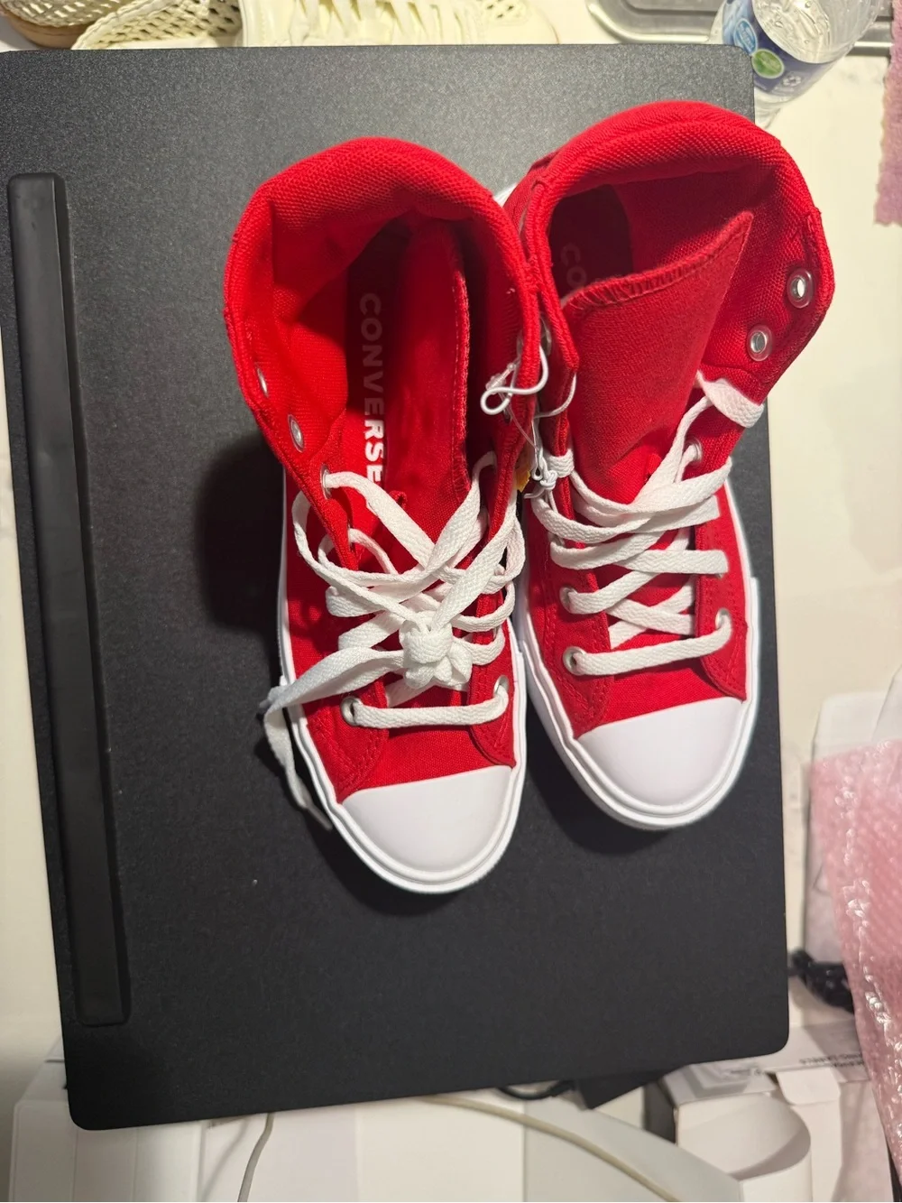 Converse Red High Top Sneakers with Heart Accents - Picture 5 of 5
